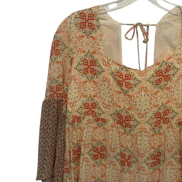 Umgee Peasant Top Womens Large Floral Mixed Print Bell Sleeve Boho Cottagecore - Picture 2 of 9